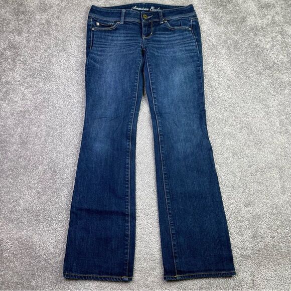 American Eagle Jeans Women's 4 Blue Slim Boot Low Rise Dark Denim Vintage - Picture 1 of 12